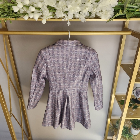 Blazer - 3 button flared bottom collared plaid fitted lightweight lined jacket - Picture 6 of 14